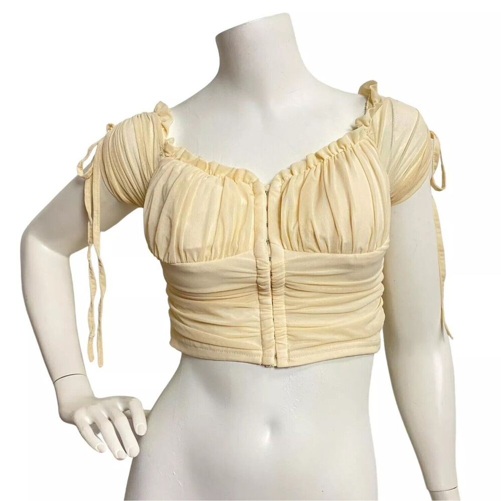 Windsor Size M Crop Top Hooked In Ruched Coquette Romantic Mesh Off Shoulder Y2K